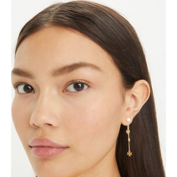 Beautiful Tory Burch Gold Layered Kira Linear Necklace and Earring Set - Picture 8 of 8